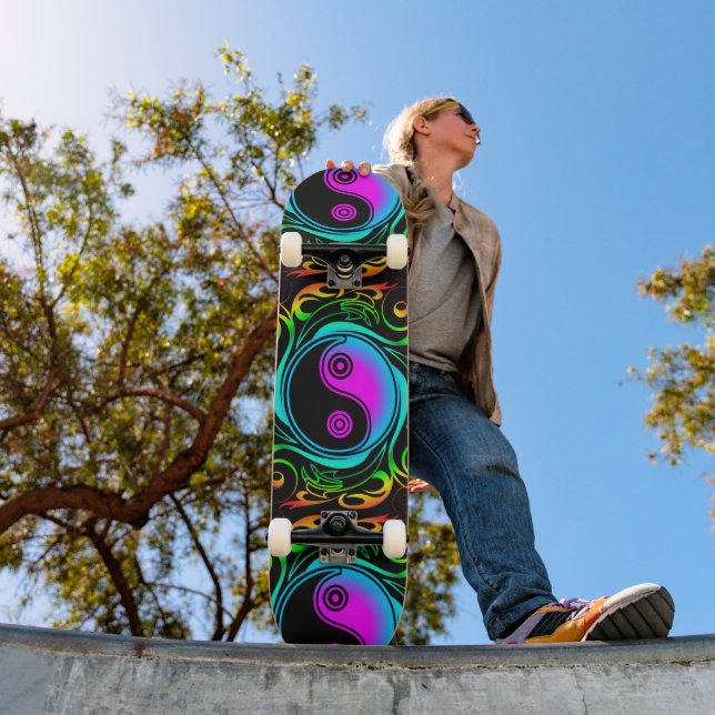 Yin Yang Psychedelic Rainbow Tattoo Skateboard (Outdoor 1)