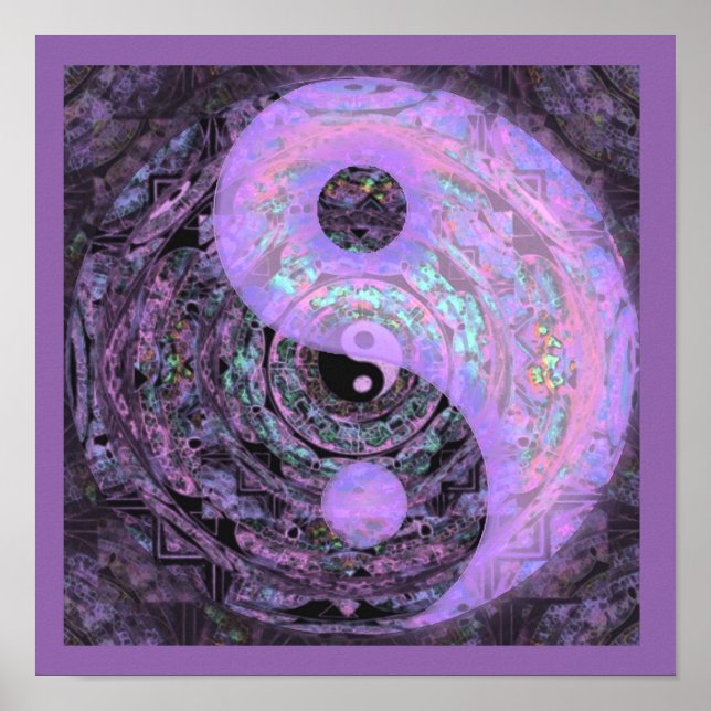 Yin Yang Purple Glow Mandala Poster (Front)