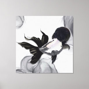 Yin Yang Ranchu Gold Fish Black White Canvas Print