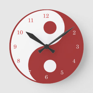Yin Yang Red and White Symbol Clock