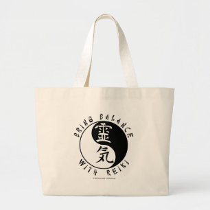 Yin Yang Reiki Kanji Large Tote Bag