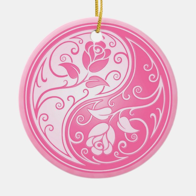 Yin Yang Roses, pink Ceramic Tree Decoration (Front)