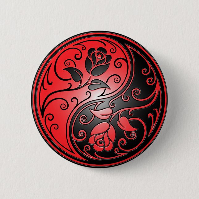 Yin Yang Roses, red and black 6 Cm Round Badge (Front)