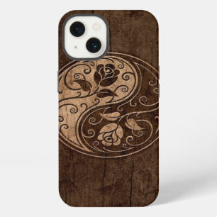 Yin Yang Roses with Wood Grain Effect iPhone 13 Case