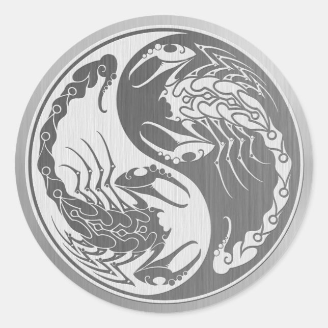 Yin Yang Scorpions with Stainless Steel Effect Classic Round Sticker (Front)