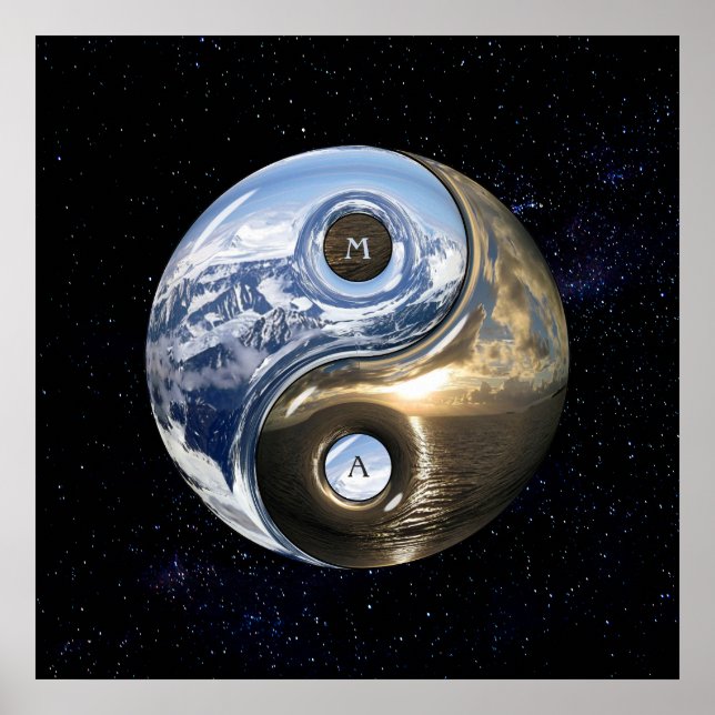 Yin Yang Sea Mountains With Your Monogram Poster (Front)