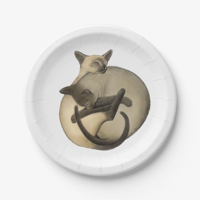 Yin Yang Siamese Cats Paper Plates (Front)