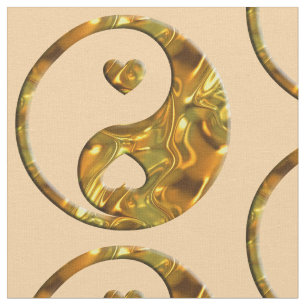 Yin & Yang Sign Hearts gold + your background Fabric