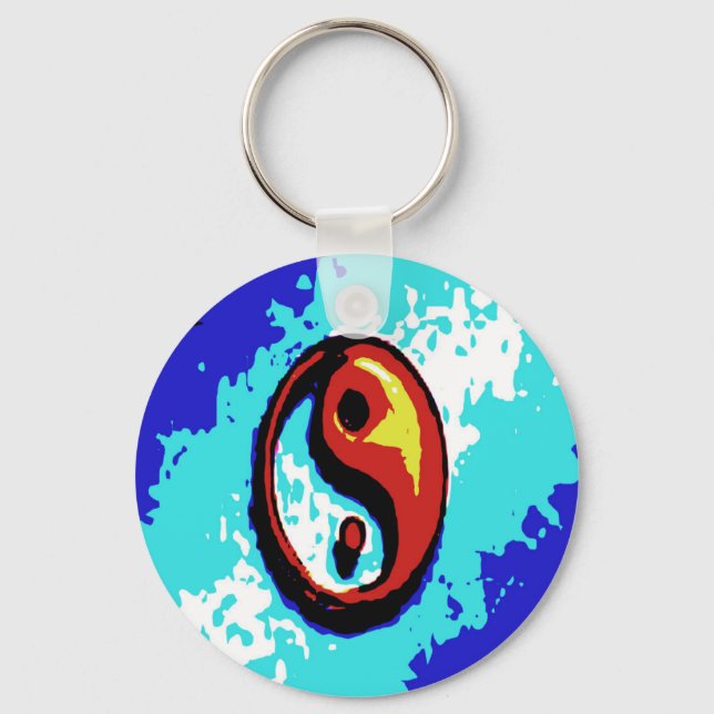 Yin Yang Sign Red and Blue Artistic Key Ring (Front)