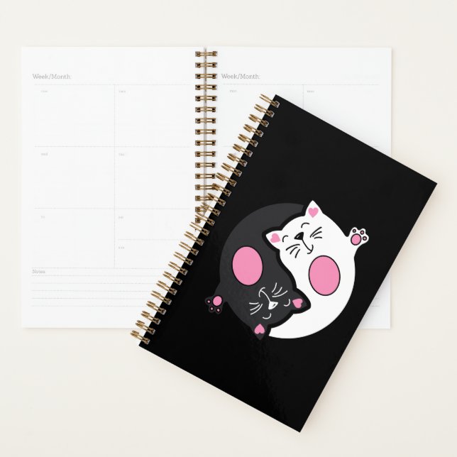 Yin Yang Sleeping Cats In Black And White  Planner (Display)