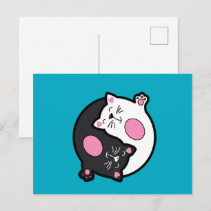 Yin Yang Sleeping Cats In Black And White Postcard