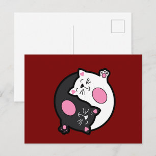 Yin Yang Sleeping Cats In Black And White  Postcard