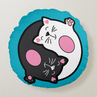 Yin Yang Sleeping Cats In Black And White  Round Cushion