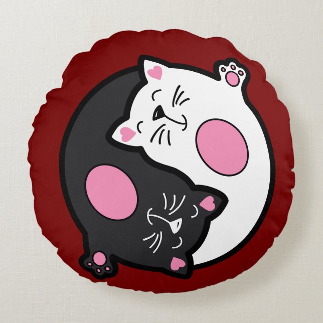 Yin Yang Sleeping Cats In Black And White  Round Cushion (Front)