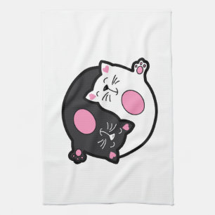 Yin Yang Sleeping Cats In Black And White  Tea Towel