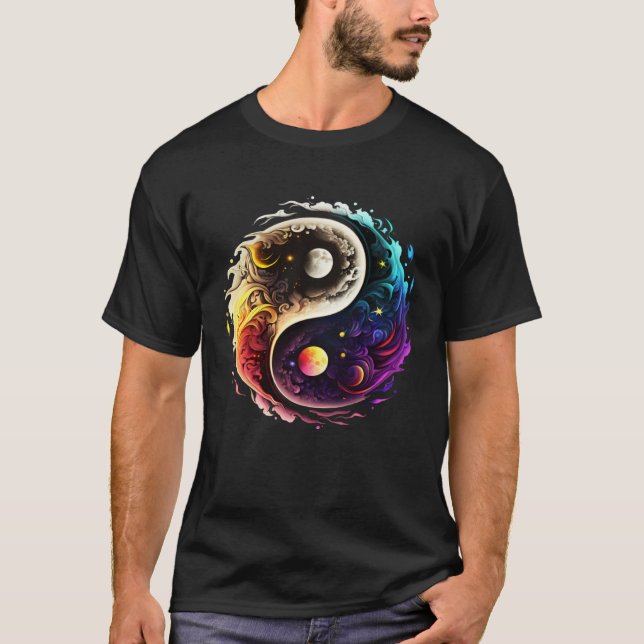 Yin Yang sun moon universe Tai chi Qigong yoga Tao T-Shirt (Front)