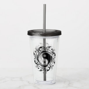Yin & Yang Symbol Black and White Tattoo Style Acrylic Tumbler