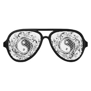 Yin & Yang Symbol Black and White Tattoo Style Aviator Sunglasses