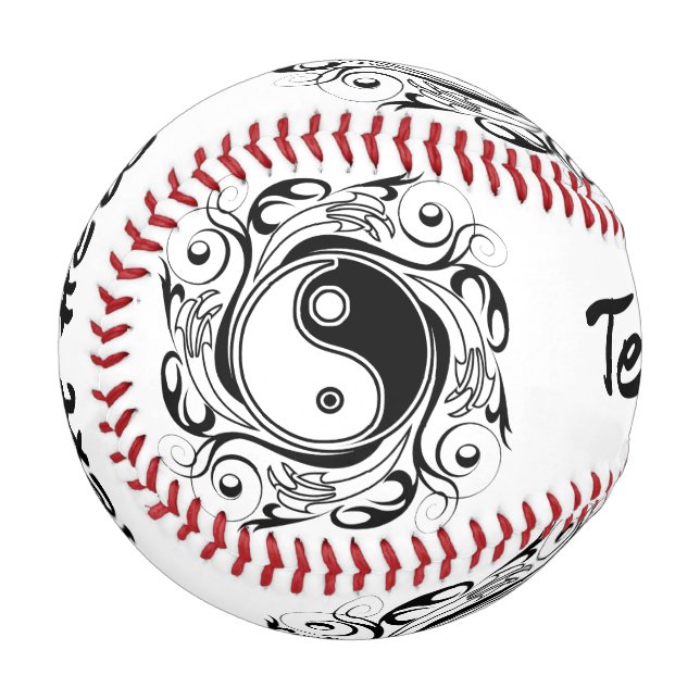 Yin & Yang Symbol Black and White Tattoo Style Baseball (Front Left)