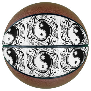 Yin & Yang Symbol Black and White Tattoo Style Basketball