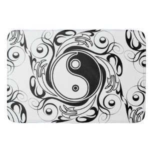 Yin & Yang Symbol Black and White Tattoo Style Bath Mat