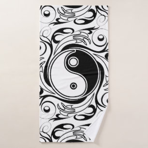 Yin & Yang Symbol Black and White Tattoo Style Bath Towel Set
