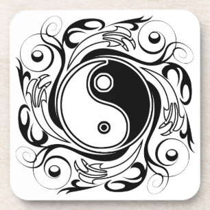 Yin & Yang Symbol Black and White Tattoo Style Coaster