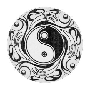 Yin & Yang Symbol Black and White Tattoo Style Cutting Board