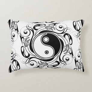 Yin & Yang Symbol Black and White Tattoo Style Decorative Cushion