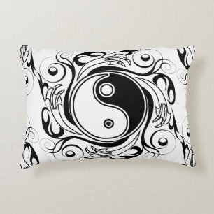 Yin & Yang Symbol Black and White Tattoo Style Decorative Cushion