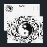 Yin & Yang Symbol Black and White Tattoo Style Holiday Postcard<br><div class="desc">Decorative Ying Yang Symbol Psychedelic Black and White Tattoo Style Art Design. Originally created with Hi Quality Vector Graphic Art Copyright BluedakArt TheChameleonArt.</div>
