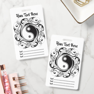 Yin & Yang Symbol Black and White Tattoo Style ID Badge