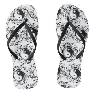 Yin & Yang Symbol Black and White Tattoo Style Jandals