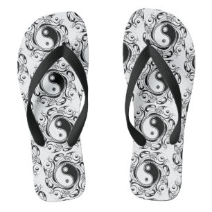 Yin & Yang Symbol Black and White Tattoo Style Jandals