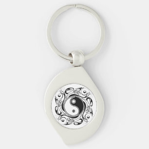 Yin & Yang Symbol Black and White Tattoo Style Key Ring