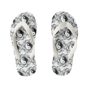 Yin & Yang Symbol Black and White Tattoo Style Kid's Jandals