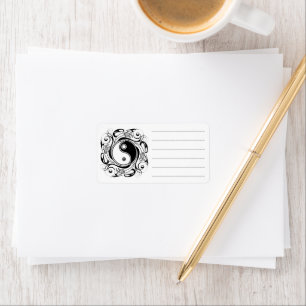 Yin & Yang Symbol Black and White Tattoo Style Label