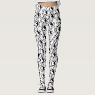 Yin & Yang Symbol Black and White Tattoo Style Leggings