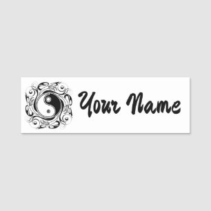 Yin & Yang Symbol Black and White Tattoo Style Name Tag
