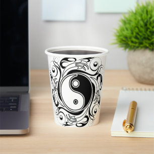 Yin & Yang Symbol Black and White Tattoo Style Paper Cups