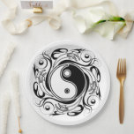 Yin & Yang Symbol Black and White Tattoo Style Paper Plate<br><div class="desc">Decorative Ying Yang Symbol Psychedelic Black and White Tattoo Style Art Design. Originally created with Hi Quality Vector Graphic Art Copyright BluedakArt TheChameleonArt.</div>