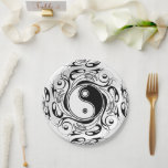 Yin & Yang Symbol Black and White Tattoo Style Paper Plate<br><div class="desc">Decorative Ying Yang Symbol Psychedelic Black and White Tattoo Style Art Design. Originally created with Hi Quality Vector Graphic Art Copyright BluedakArt TheChameleonArt.</div>
