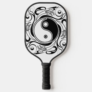Yin & Yang Symbol Black and White Tattoo Style Pickleball Paddle