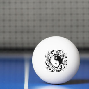 Yin & Yang Symbol Black and White Tattoo Style Ping Pong Ball