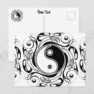 Yin & Yang Symbol Black and White Tattoo Style Postcard