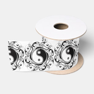 Yin & Yang Symbol Black and White Tattoo Style Satin Ribbon