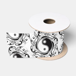 Yin & Yang Symbol Black and White Tattoo Style Satin Ribbon