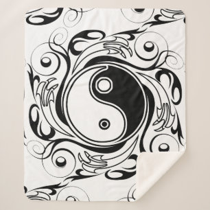 Yin & Yang Symbol Black and White Tattoo Style Sherpa Blanket