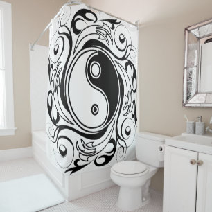 Yin & Yang Symbol Black and White Tattoo Style Shower Curtain
