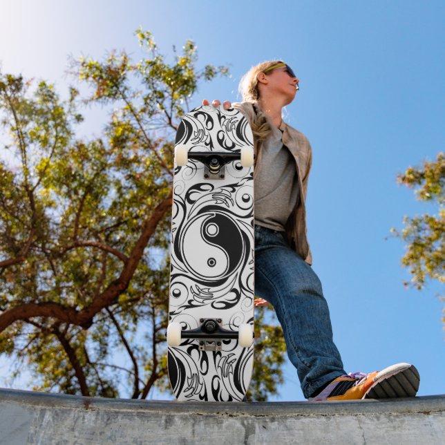 Yin & Yang Symbol Black and White Tattoo Style Skateboard (Outdoor 1)